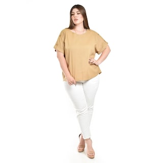 Foto 5 | Foto 5 | Blusa De Lino Con Botones Roman Fashion / Tallas Extras, 0320 (cafe) Cafe