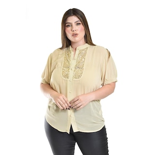 Foto 1 | Foto 1 | Blusa Transparente Con Lentejuela Roman Fashion /tallas Extras, 8033 (dorado) Beige