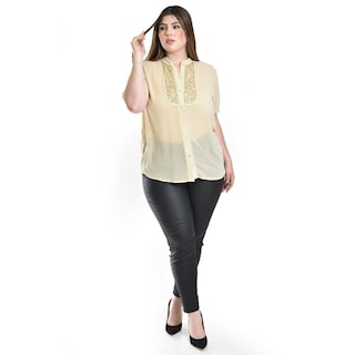 Foto 4 | Foto 4 | Blusa Transparente Con Lentejuela Roman Fashion /tallas Extras, 8033 (dorado) Beige