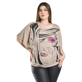Foto 1 | Foto 1 | Blusa Estampada Con Aplicaciones Roman Fashion /tallas Extras, 8052 (cafe) Cafe