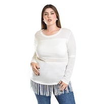Blusa Con Flecos Y Manga Transparente Roman Fashion /tallas Extras, 163 (blanco) Blanco