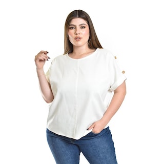 Foto 1 | Foto 1 | Blusa De Lino Con Botones Roman Fashion / Tallas Extras, 0320 (blanco) Blanco