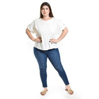 Foto 5 | Foto 5 | Blusa De Lino Con Botones Roman Fashion / Tallas Extras, 0320 (blanco) Blanco