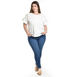 Foto 6 | Foto 6 | Blusa De Lino Con Botones Roman Fashion / Tallas Extras, 0320 (blanco) Blanco