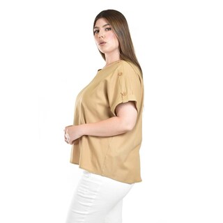 Foto 2 | Foto 2 | Blusa De Lino Con Botones Roman Fashion / Tallas Extras, 0320 (cafe) Cafe
