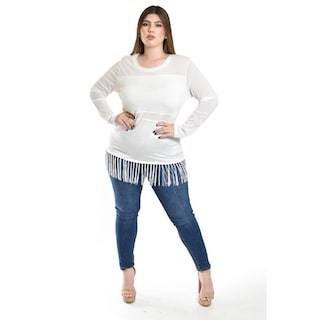 Foto 4 | Foto 4 | Blusa Con Flecos Y Manga Transparente Roman Fashion /tallas Extras, 163 (blanco) Blanco
