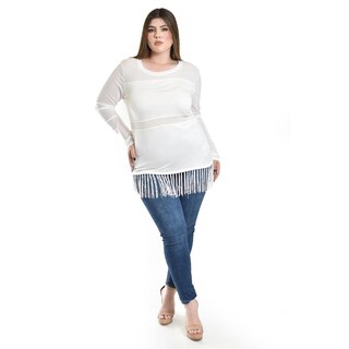 Foto 5 | Foto 5 | Blusa Con Flecos Y Manga Transparente Roman Fashion /tallas Extras, 163 (blanco) Blanco