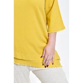 Foto 4 | Foto 4 | Blusa De Lino Corte Asimetrico Roman Fashion / Tallas Extras, 0340 (mostaza) Amarillo