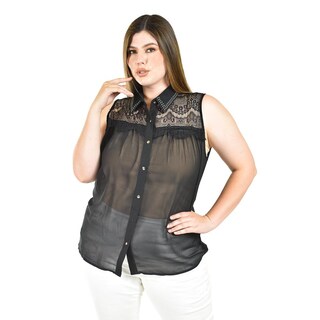 Foto 1 | Foto 1 | Blusa Transparente Con Detalles De Encaje Roman Fashion /tallas Extras, 202 (negro) Negro