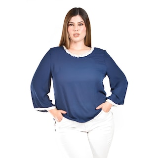 Foto 1 | Foto 1 | Blusa Con Detalles De Encaje Roman Fashion /tallas Extras, 1503 (azul Marino) Azul Marino