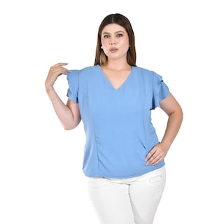 Foto 1 | Foto 1 | Blusa con Volantes Roman Fashion Azul para Mujer
