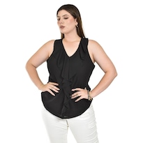 Blusa con Escarolas Roman Fashion Negra para Mujer