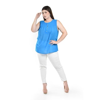 Foto 4 | Foto 4 | Blusa Semitransparente Roman Fashion Azul para Mujer