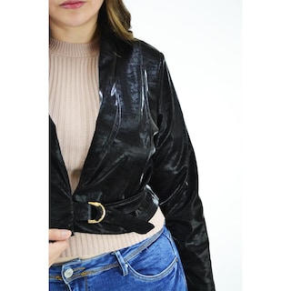 Foto 4 | Foto 4 | Chaqueta Corta Vinipiel Print Roman Fashion CH-MIC-2245 Negra Tallas Extras