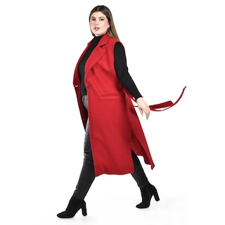 Foto 2 | Foto 2 | Chaleco Largo con Cinto Roman Fashion Rojo para Mujer