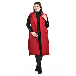 Foto 5 | Foto 5 | Chaleco Largo con Cinto Roman Fashion Rojo para Mujer