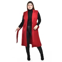 Chaleco Largo con Cinto Roman Fashion Rojo para Mujer