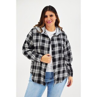 Foto 5 | Foto 5 | Sobre Camisa Con Capucha Roman Fashion/tallas Extras, 8066 (negro Cuadros) Negro