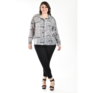 Foto 5 | Foto 5 | Camisa De Chifon Roman Fashion /tallas Extras, 019 (estampado Letras) Gris