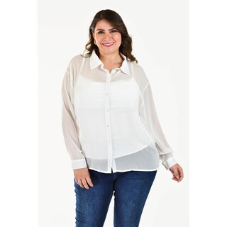 Foto 7 | Foto 7 | Camisa De Chifon Roman Fashion /tallas Extras, 019 (estampado Letras) Gris