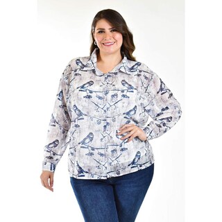Foto 1 | Foto 1 | Camisa De Chifon Roman Fashion /tallas Extras, 019 (estampado Azul) Azul