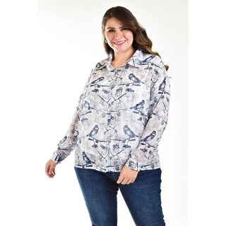 Foto 5 | Foto 5 | Camisa De Chifon Roman Fashion /tallas Extras, 019 (estampado Azul) Azul