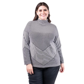 Foto 1 | Foto 1 | Sueter De Rayas Roman Fashion /tallas Extras, 6598 (negro /blanco) Negro