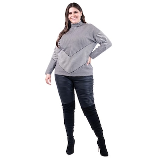 Foto 5 | Foto 5 | Sueter De Rayas Roman Fashion /tallas Extras, 6598 (negro /blanco) Negro