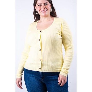 Foto 4 | Foto 4 | Sueter Acanalado Con Botones Roman Fashion /tallas Extras, 3157 (amarillo) Amarillo