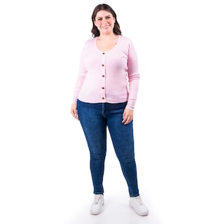 Foto 1 | Foto 1 | Sueter Acanalado Con Botones Roman Fashion /tallas Extras, 3157 (rosa) Rosa