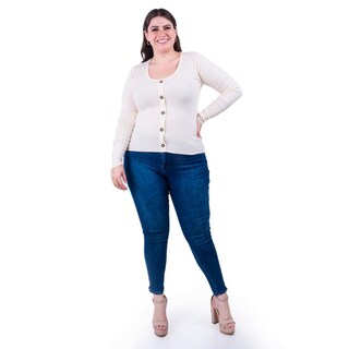 Foto 1 | Foto 1 | Sueter Acanalado Con Botones Roman Fashion /tallas Extras, 3157 (beige) Beige