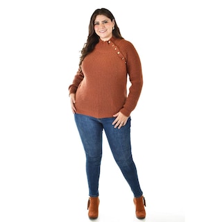Foto 6 | Foto 6 | Sueter Cuello Alto Con Botones Roman Fashion / Tallas Extras, 4005 (chedron) Cafe