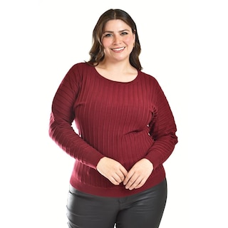 Foto 1 | Foto 1 | Sueter Con Relieve A Rayas Roman Fashion / Tallas Extras, 4002 (vino) Vino