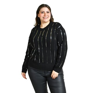 Foto 1 | Foto 1 | Sueter De Punto Con Lentejuela Roman Fashion / Tallas Extras, 4004 (negro / Plata) Negro
