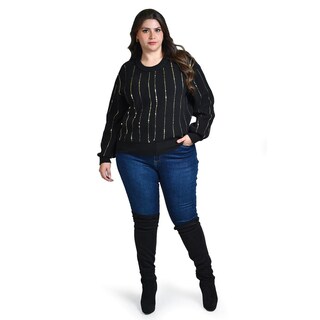 Foto 5 | Foto 5 | Sueter De Punto Con Lentejuela Roman Fashion / Tallas Extras, 4004 (negro / Dorado) Negro