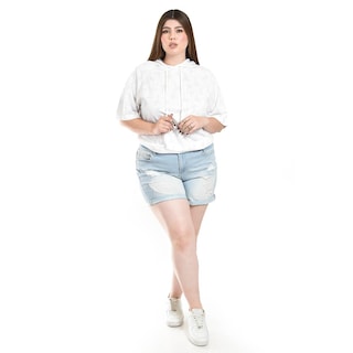 Foto 5 | Foto 5 | Sudadera Ligera Con Capucha Roman Fashion /tallas Extras, 1099 (blanco Palmeras) Blanco