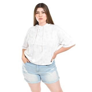Foto 1 | Foto 1 | Sudadera Ligera Con Capucha Roman Fashion /tallas Extras, 1099 (blanco Palmeras) Blanco