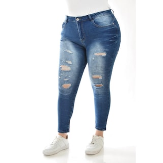 Foto 1 | Foto 1 | Jeans Skinny Con Detalles Desgarrados /tallas Extras, 199 (azul Medio) Azul