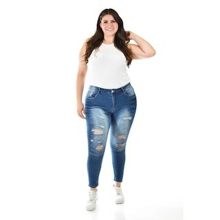 Foto 2 | Foto 2 | Jeans Skinny Con Detalles Desgarrados /tallas Extras, 199 (azul Medio) Azul