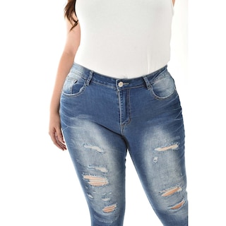 Foto 4 | Foto 4 | Jeans Skinny Con Detalles Desgarrados /tallas Extras, 199 (azul Medio) Azul
