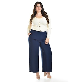 Foto 1 | Foto 1 | Pantalón de Pierna Ancha Roman Fashion 9202 Azul Marino para Mujer