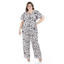 Set Pantalon Y Blusa Roman Fashion /tallas Extras, 4340 (hueso /negro) Beige