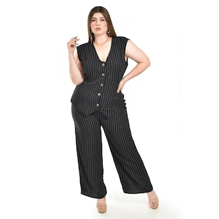 Foto 1 | Foto 1 | Set Chaleco Y Pantalon A Rayas Roman Fashion /tallas Extras, 5073 (negro Lineas) Negro
