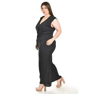 Foto 2 | Foto 2 | Set Chaleco Y Pantalon A Rayas Roman Fashion /tallas Extras, 5073 (negro Lineas) Negro