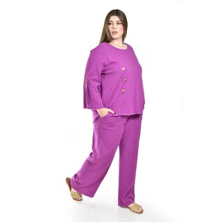 Foto 2 | Foto 2 | Set De Lino Con Botones Decorativos Roman Fashion /tallas Extras, 0230 (morado) Violeta