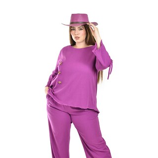 Foto 4 | Foto 4 | Set De Lino Con Botones Decorativos Roman Fashion /tallas Extras, 0230 (morado) Violeta