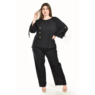 Foto 1 | Foto 1 | Set De Lino Con Botones Decorativos Roman Fashion /tallas Extras, 0230 (negro) Negro