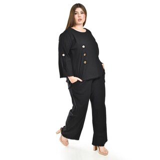 Foto 2 | Foto 2 | Set De Lino Con Botones Decorativos Roman Fashion /tallas Extras, 0230 (negro) Negro