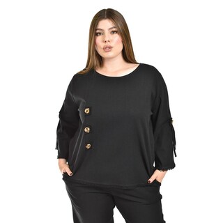 Foto 4 | Foto 4 | Set De Lino Con Botones Decorativos Roman Fashion /tallas Extras, 0230 (negro) Negro