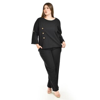 Foto 6 | Foto 6 | Set De Lino Con Botones Decorativos Roman Fashion /tallas Extras, 0230 (negro) Negro